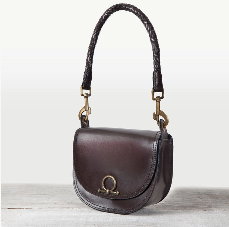 Cortina- Horse Bit Lock Luxury Leather Crossbody Handbag in Deep Brown