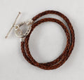 Roundup - Braided Leather Horseshoe Bracelet in Brown & Silver