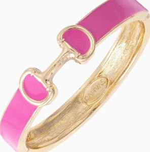 Majesty Horsebit Enamel Hinge Bangle in Pink