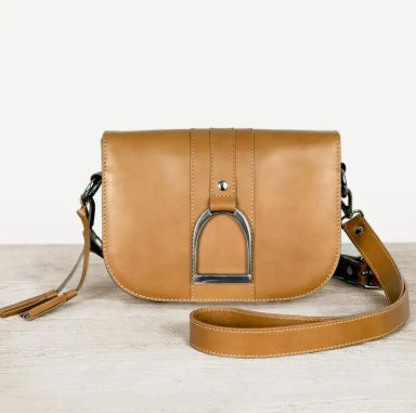 Signature Stirrup - Riding Stirrup Crossbody Luxury Leather Handbag in Caramel